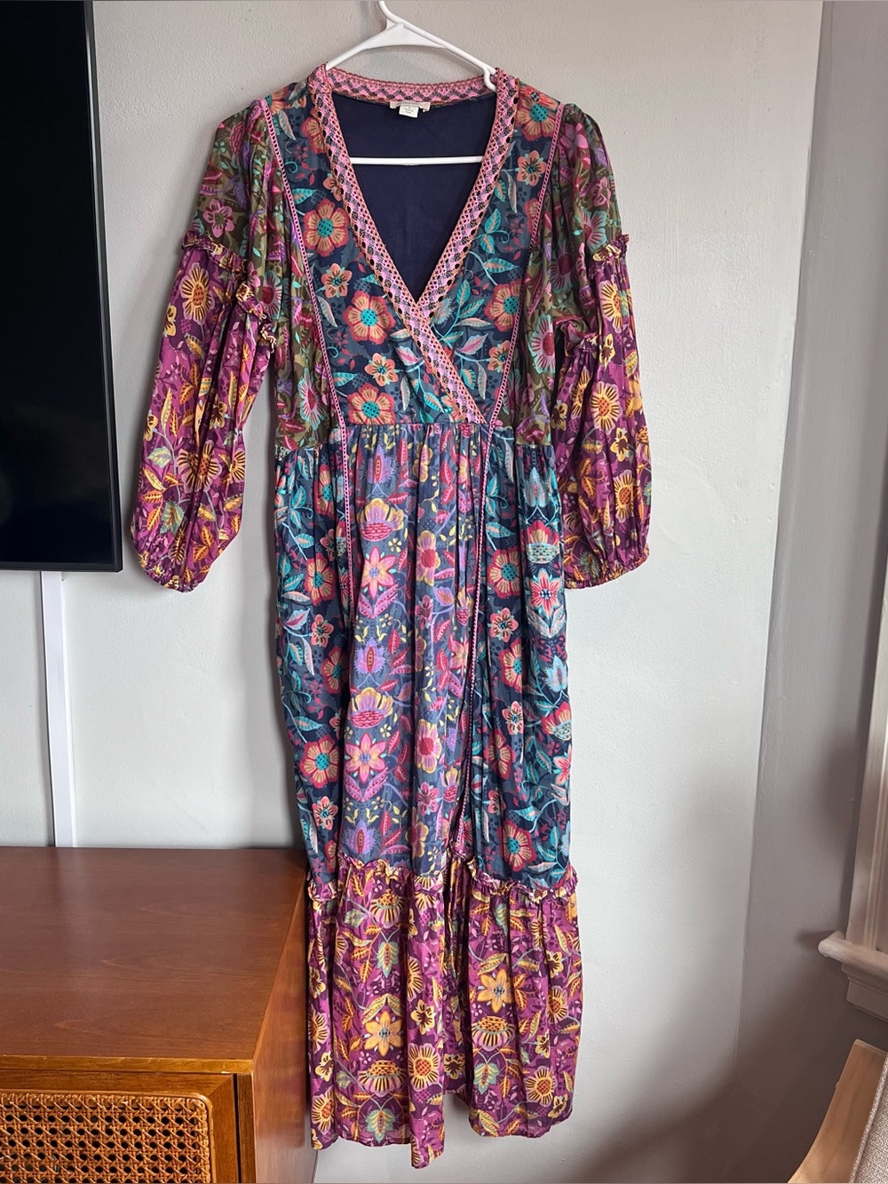 Sundance Tropic Dreams Floral Block Print Tiered Midi Dress S Cotton - Picture 3 of 11